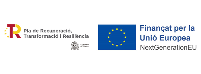 logos del Pla de Recuperació, Transformació i Resiliència i Finançat per la Unió Europea Next Generation European Union