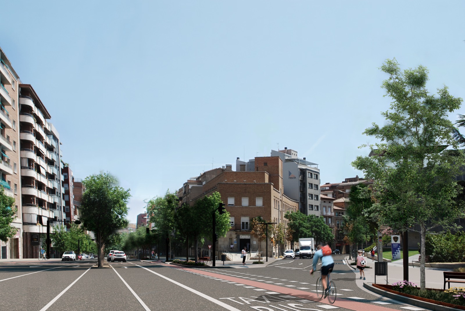 representació digital dels carrils bici a prat de la riba a l'encreuament amb carrer Salmerón.