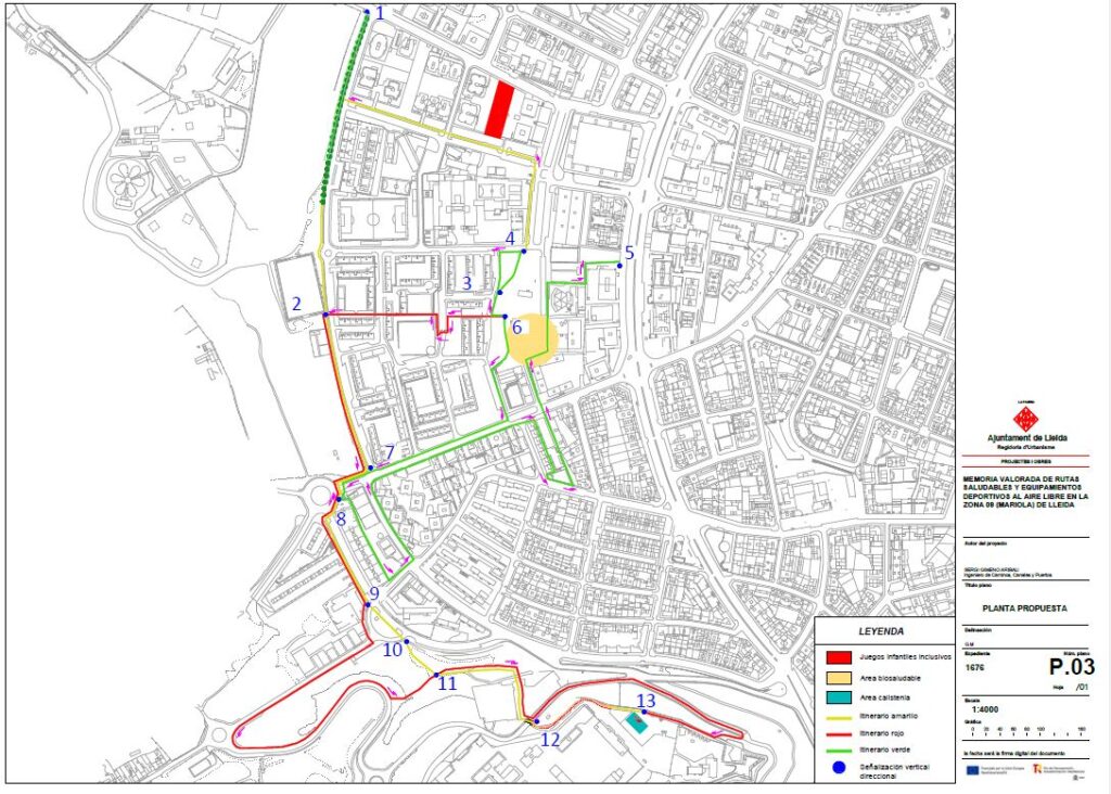Plànol mostrant les rutes saludables al barri de la Mariola