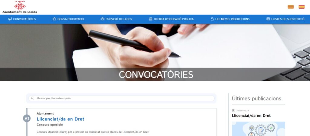 Captura del Portal de convocatòries d'oferta pública d'ocupació.