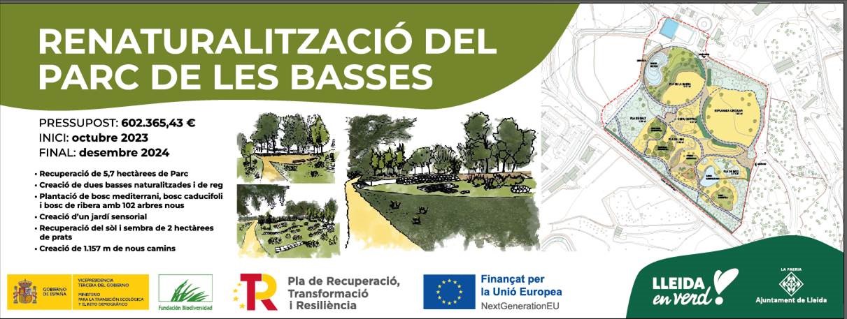 Renaturalització del Parc de les Bases. Pressupost de 602.635 euros. Inici a l'octubre de 2023. Final al desembre 2024.