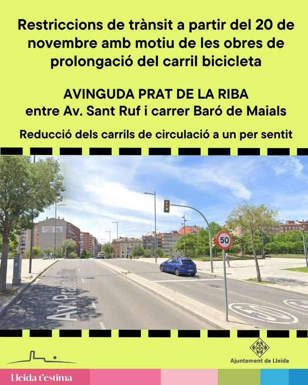 Restriccions de trànsit amb motiu de les obres de prolongació del carril bici a l’avinguda de Prat de la Riba.